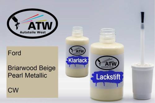 Ford, Briarwood Beige Pearl Metallic, CW: 20ml Lackstift + 20ml Klarlack - Set, von ATW Autoteile West.